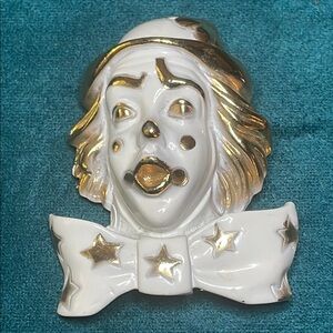 Gold tone and White Clown Brooch